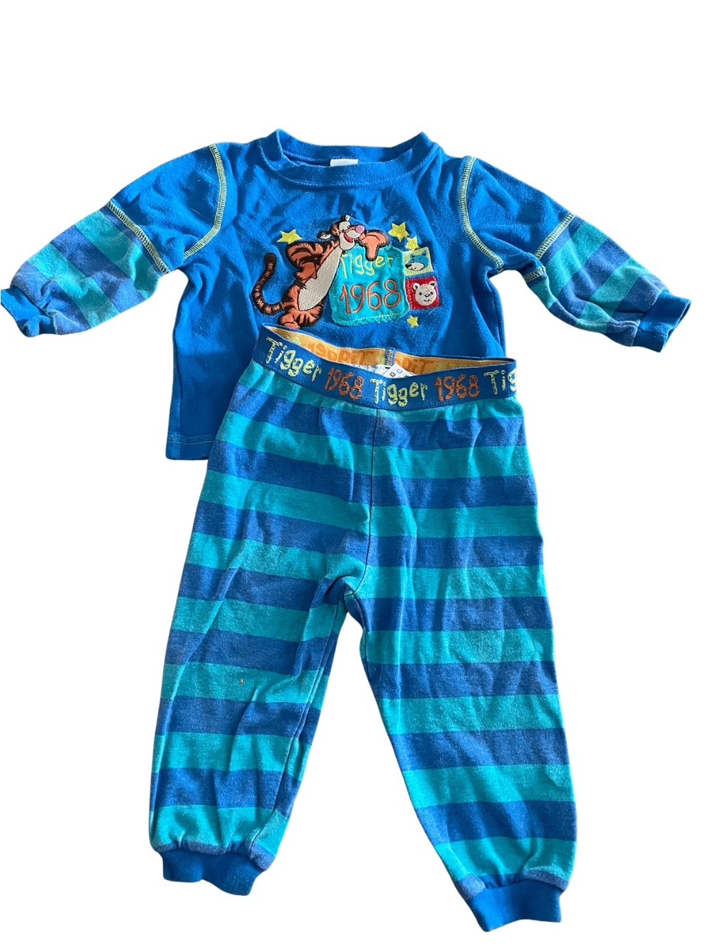 Disney Baby Blue Striped Tigger 1968 Kids Pajama Set 6-12M 100% Cotton